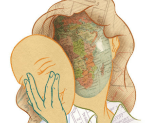 Image of a face with the world map on it